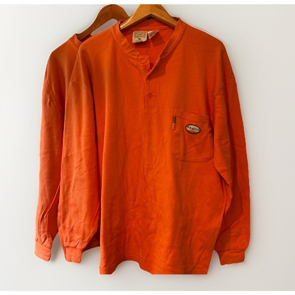 Lot 2 Rasco FR Henley Tee Shirt Mens Sz XXL Orange Flame Resistant Work Workwear